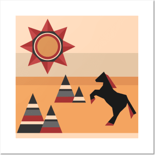 Horse jumping in mountains Posters and Art